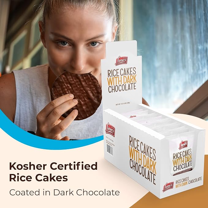 Lieber's Dark Chocolate Rice Cakes, Kosher, Gluten Free, Vegan, 24 Count | Whole Grain Brown Rice, Dairy Free, 60 Calories or Less per Cake, Crispy Snack Pack or Gift Pack, Wheat Free