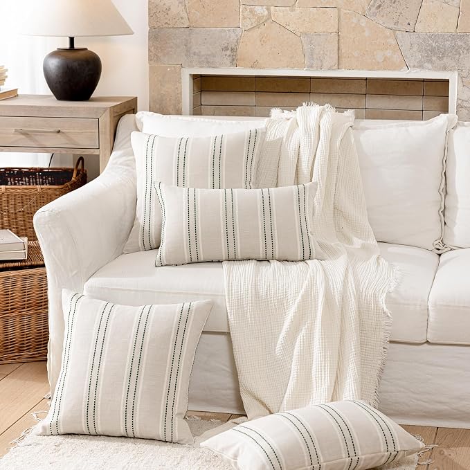 Hckot Spring Throw Pillow Covers 24x24 Set of 2 Green Pillow Covers | Farmhouse Decorative Pillows Textured Linen Square Cushion Covers for Sofa Couch Bed Living Room Decor(Dark Green)