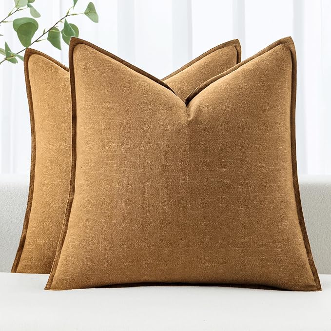 MIULEE Decorative Linen Euro Sham Pillow Covers 24x24 Hazel | Boho Farmhouse Neutral Couch Throw Pillows for Bed, Pack of 2 Accent Modern Pillowcases, Sofa Livingroom Home Decor