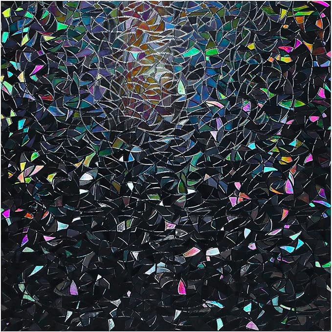 rabbitgoo Rainbow Window Privacy Film, Stained Cling, Black, 35.4" x 118.1" | Decorative Static Sticker, Non-Adhesive Reusable Window Tint, Heat Control UV Blocking Coverings for Home Doors, Living Room