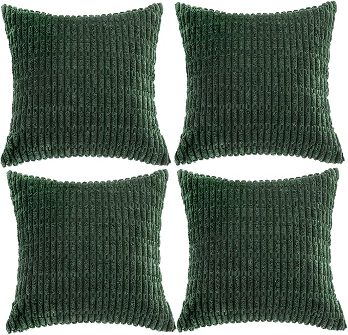 Fancy Homi 4 Packs Decorative Throw Pillow Covers for Living Room Couch Bed, Modern Farmhouse Boho Home Décor Accent Cushion Case, 18" x 18", Forest Green