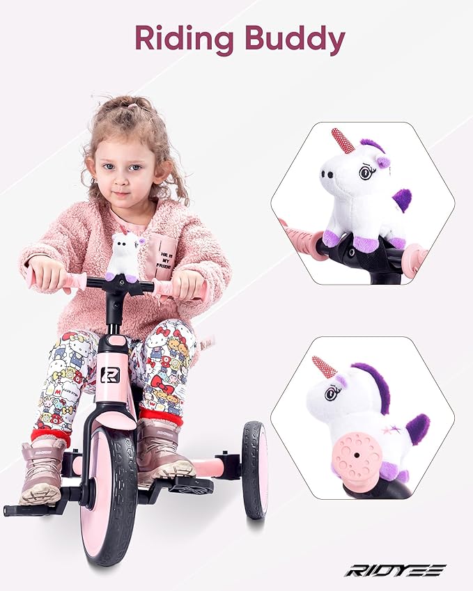 5-in-1 Toddler Tricycle for Ages 1.5–3, Parent Steering Push Trike, Tool-Free Convertible to Balance Bike, Safety Belt, Removable Backrest and Footrest, Ride-On Toy for Boys & Girls, Pink