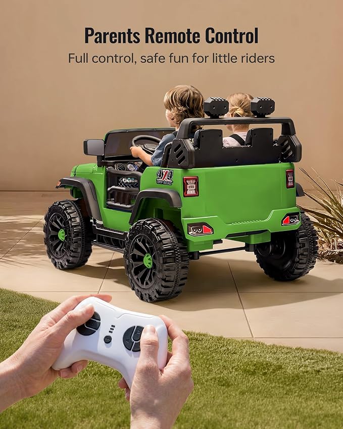 Outfunny 2 Seater Ride on Car Toy, 24V 4WD Electric Car for Kids 4-8 with Remote Control, 4x200W Motors, Capacity 150 lb - Army Green
