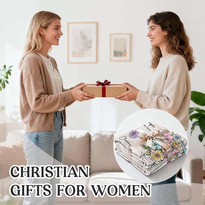 Christian Religious Gifts for Women, Christian Birthday Blanket with Flower | Christmas Religious Baptism Inspiration Gifts for Women Grandma Nana Mom Female Friend Sister, Faith Blanket 80''x 60''