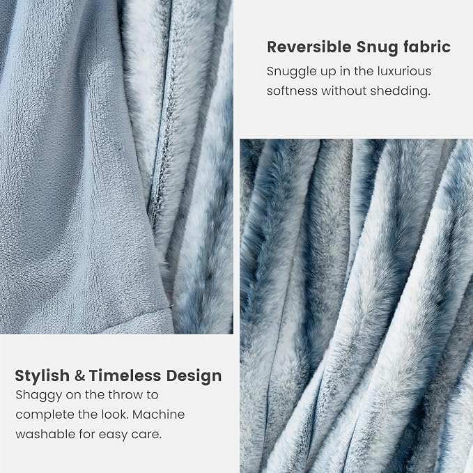 Cozy Bliss Faux Fur Throw Blanket for Couch, Cozy Warm Plush Striped Blanket for Sofa Bedroom Living Room, 60 * 80 Inches Blue