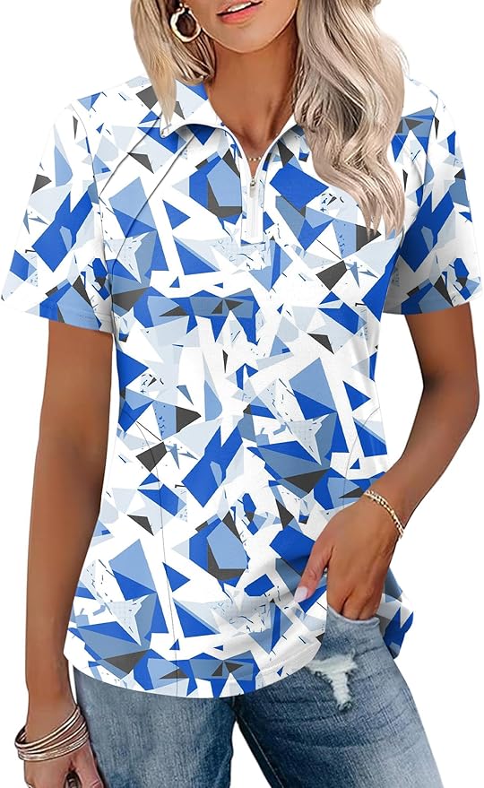 LOMON Womens Golf Polo Shirt Summer Short Sleeve Quarter Zip Outfit | Side-Pockets,Princess Seams,Cotton,Wrinkle Free,Moisture Wicking,Quick-Dry,Lightweight,Collared,for Tennis Workout