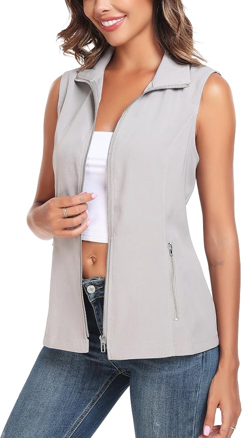 MISS MOLY Women's Lightweight Vest Casual Zip Up Utility Vest Hiking Golf Sleeveless Jackets with Pockets