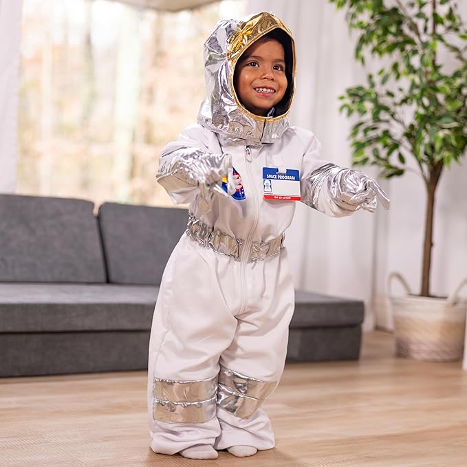 Melissa & Doug Astronaut Costume Role Play Space Set (5-Piece) - Jumpsuit, Helmet, Gloves, Name Tag - Pretend Astronaut Outfit with Realistic Accessories, Kids Dress Up for Toddlers & Children Ages 3+