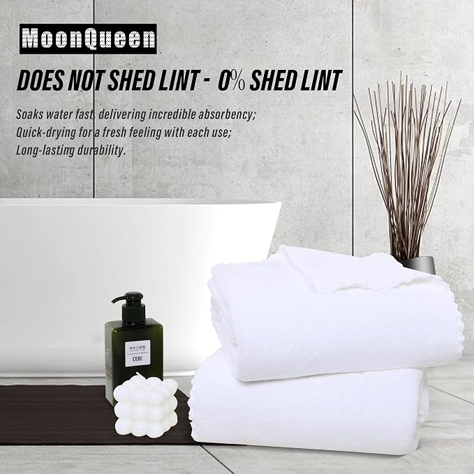 MOONQUEEN 2 Pack Premium Bath Towel Set - Quick Drying - Microfiber Coral Velvet Highly Absorbent Towels - Multipurpose Use as Bath Fitness, Bathroom, Shower, Sports, Yoga Towel (White)