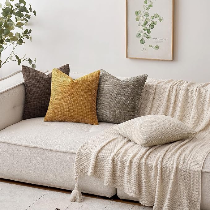 MIULEE Decorative Couch Throw Pillow Covers 22x22 Inch Dark Brown 2 Pack | Modern Boho Accent, Soft Chenille Pillow Covers, Farmhouse Cushion Cases for Home Decor Bed Sofa Living Room