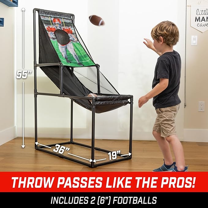GoSports 2 in 1 Basketball & Football Toss Arcade Game - Indoor & Outdoor Toy Hoop for Kids Ages 3-8