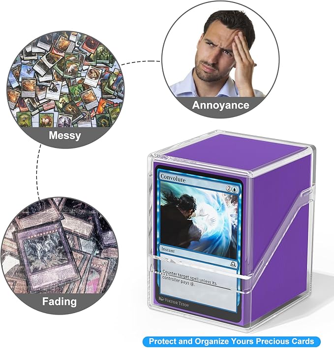 YSCare Card Deck Case, Deck Box with 100 Pack Card Sleeves and Divider, Standard Clear Commander Cards Storage Box Perfect Fit for MTG, Sport, Trading Cards (Purple)