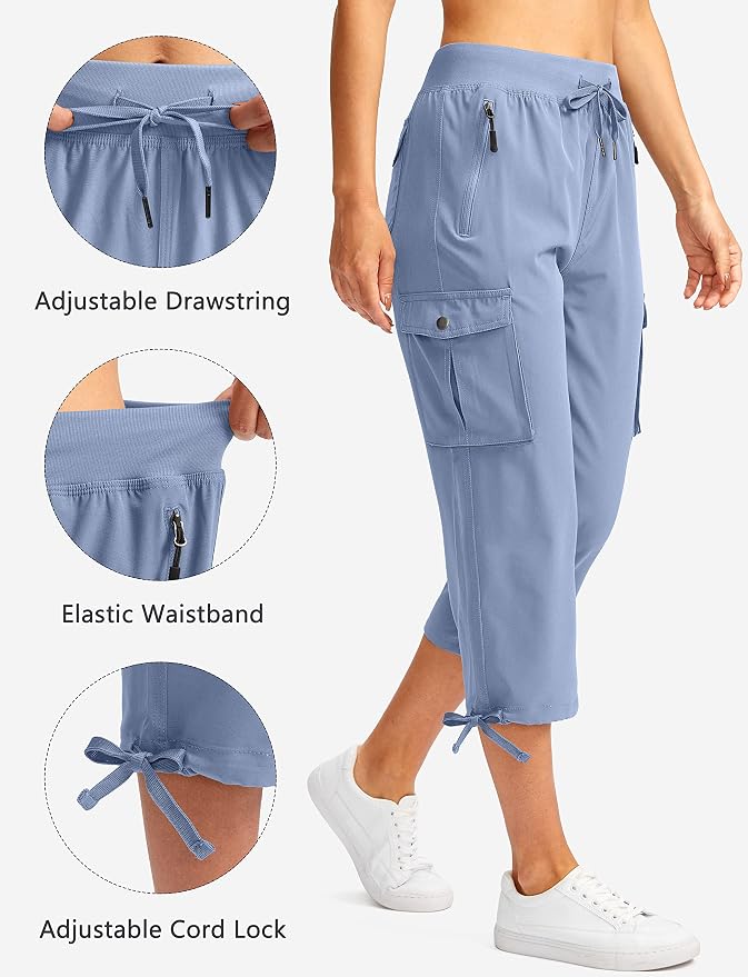 Soothfeel Women's Cargo Capris Pants with 6 Pockets Lightweight Quick Dry Travel Hiking Summer Pants for Women Casual
