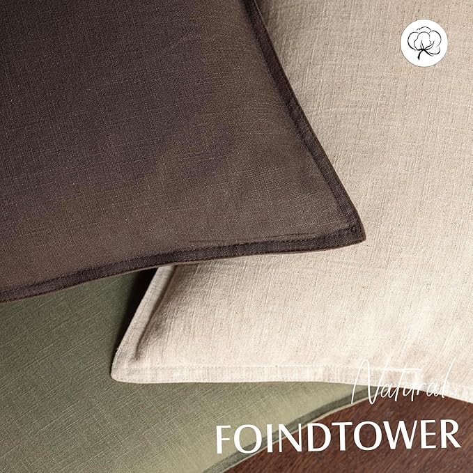 Foindtower Pack of 2, Decorative Linen Solid Throw Pillow Covers Soft Accent Cushion Case Farmhouse Neutral Pillowcase for Chair Couch Sofa Bedroom Living Room Home Decor 22x22 Inch Olive Branch Green