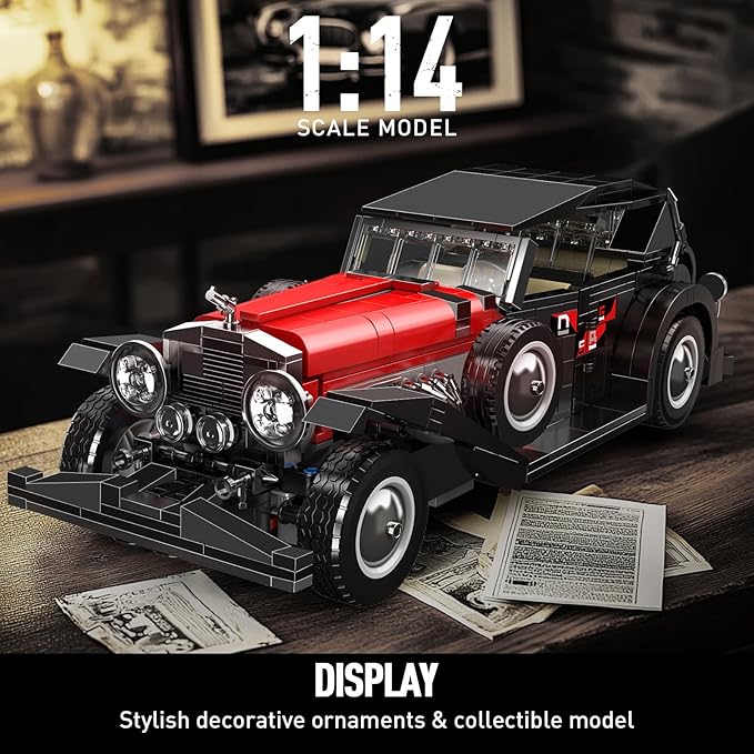 Mould King 10114 Classic Cars Building Kits, MOC Vintage Car Model Building Blocks Set, Gift for Age 14+/Adult Collections Enthusiasts(1308+ Pieces, Static Version)