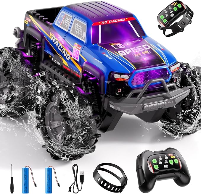 JUKUDAHU Remote Control Car for Boys 4-7, Amphibious RC Truck with Spray & Light, Remote Control Monster Truck Off-Road RC Cars for Boys Age 8-12, RC Cars for Adults Gift Toys 3-10