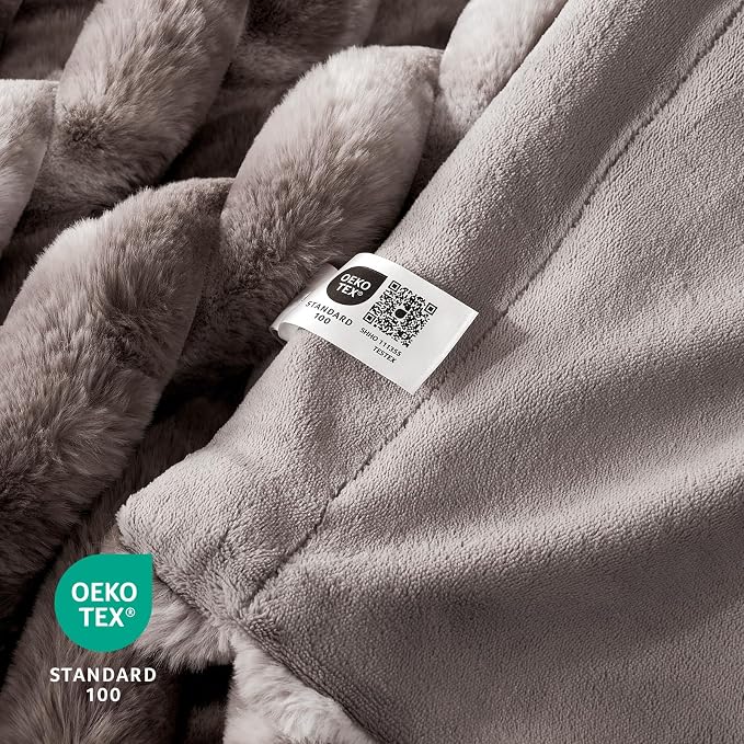 Cozy Bliss Faux Fur Throw Blanket for Couch, Cozy Warm Plush Striped Blanket for Sofa Bedroom Living Room, 90 * 90 Inches Tie-dye Grey