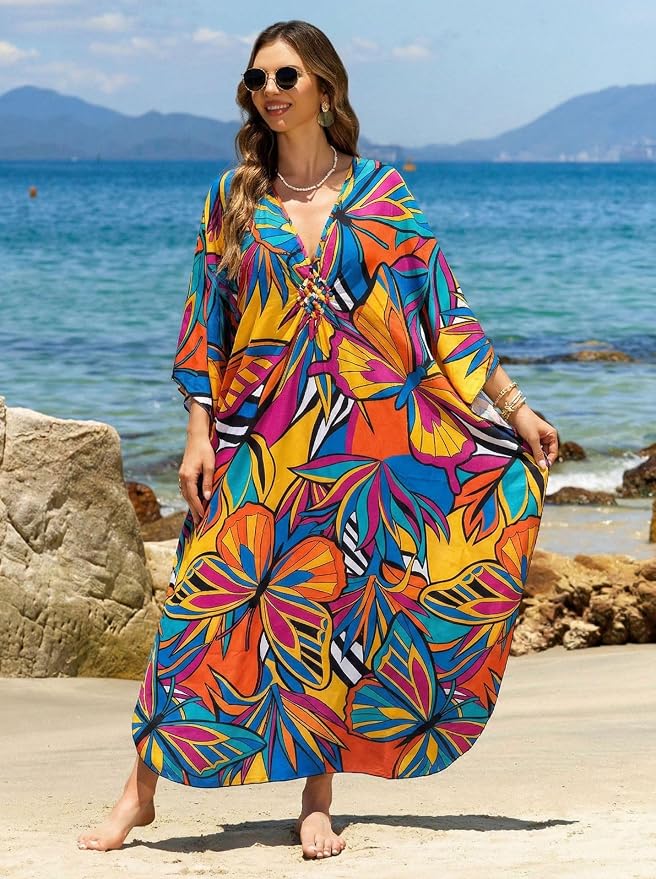 Mumu Dresses for Women Plus Size, Bohemian Kaftan Beach Cover Up Long Maxi Nightgown Soft Loungewear