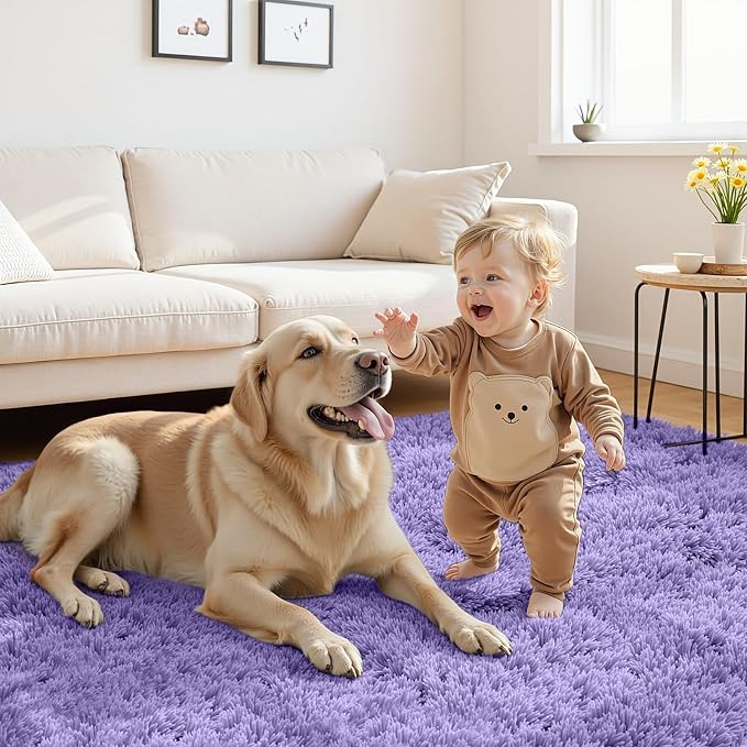 8x10 Area Rugs for Living Room Rug: Soft Fluffy Shag Purple Rugs for Bedroom, Non-Slip Large Fuzzy Plush Rug Indoor Floor Carpet for Nursery Kids Boys Girls Room, Dorms, Playroom, Modern Home Decor