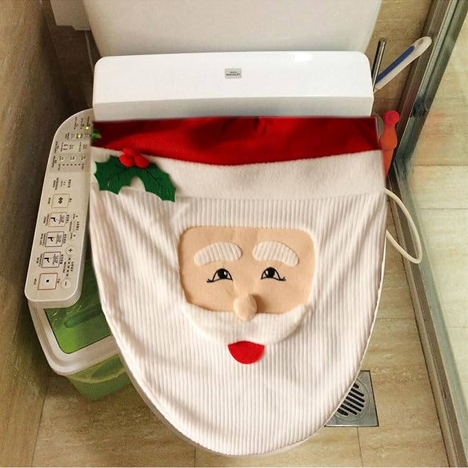 VANTATY Christmas Santa Claus Toilet Seat Cover, Soft Flannel Chair Xmas Toilet Cover, Party Christmas Ornaments Holiday Decor