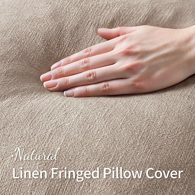 MIULEE Boho Natural Linen Fringe Decorative Euro Throw Pillow Covers 28x28 | Set of 2, Cottagecore Decor, Boho Farmhouse Neutral Pillow Covers, Rustic Couch Cushion Cases for Sofa Bed Living Room