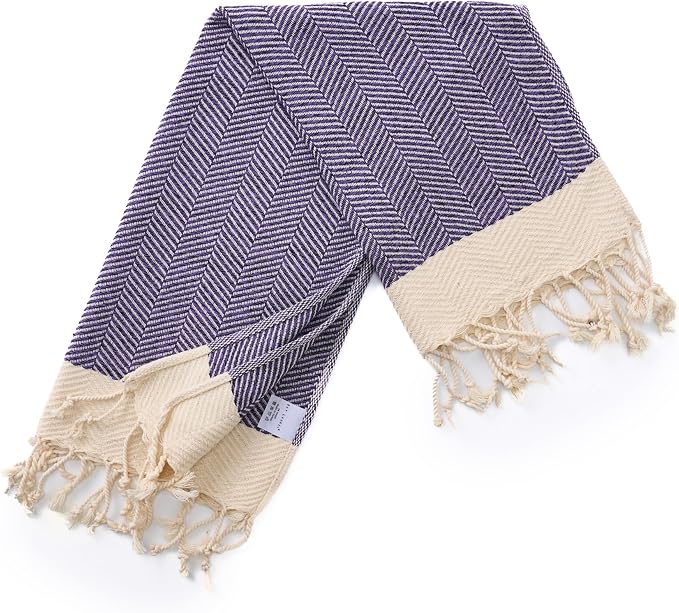 BAY LAUREL Turkish Hand Towel – Pack of 2 | Soft & Absorbent Decorative Towels for Bathroom, Hand, Face, Hair, Gym, Yoga, SPA, Kitchen & Tea | Boho Decor (Purple, Herringbone 15x26 Inches (Set of 2)