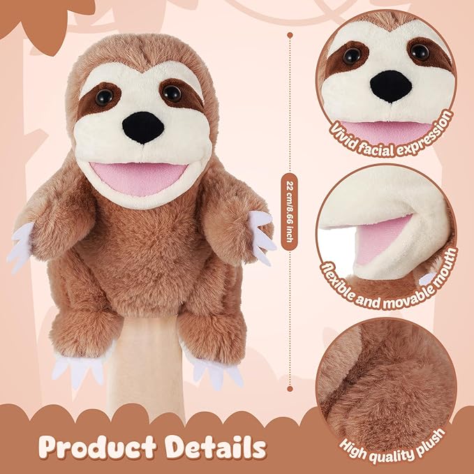 Animal Hand Puppets 11 Inch Sea Turtle Plush Dinosaur Animals Hand Puppet Toys Role-Play Toy Puppets for Kids Storytelling Imaginative Pretend Play Teaching Preschool(Sloth)