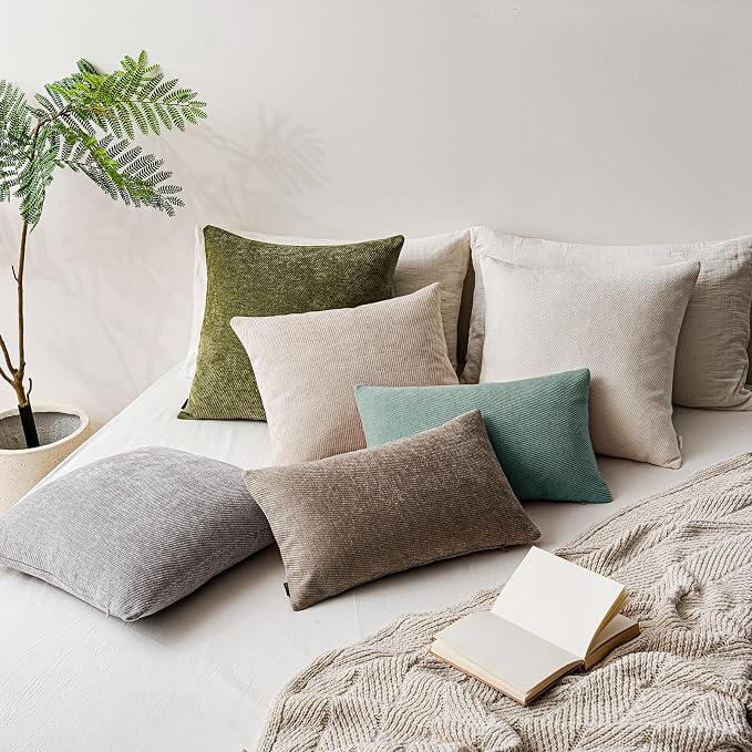 a moment Pack of 2 Decorative Chenille Throw Pillow Covers with Twill Cushion Covers for Sofa Living Room Couch Bed 24x24 Inch Teal