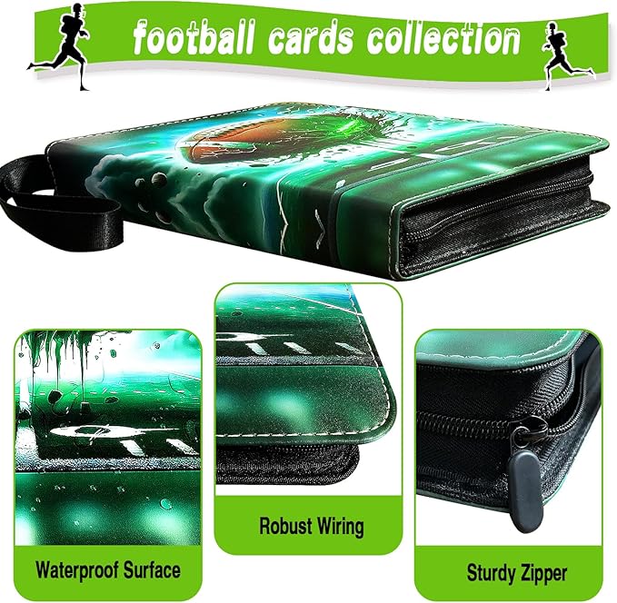 Football Card Binder 900 Pockets, Trading Card Binder 9 Pocket with 50 Removable Sleeves Fits 900 Sport Cards, 3 Ring Card Holder with Zipper, Collector Storage Album