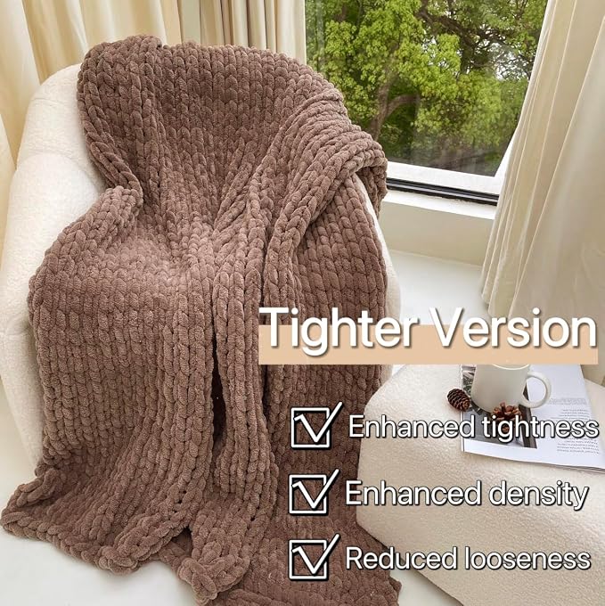 Maetoow Tighter Version Chenille Chunky Knit Blanket Throw,60×80,Brown