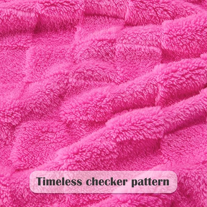 NEWCOSPLAY 3D Checkered Flannel Queen Blanket, Hot Pink Checkered, 90"x90" | Super Soft Cute Lightweight Decorative Premium Silky Fleece Blanket for Couch Sofa Bed, Gift for Women Men, All Season Use