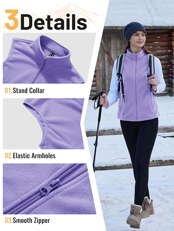 TACVASEN Women's Fleece Vest Lightweight Sleeveless Zip Jacket Outerwear | Soft Polar,Zipper Pockets,Stand Collar,Fall Winter Warm,Outdoor,Athletic,Running,Hiking,Travelling,Golf,Work