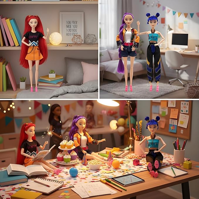 Kpop Demon Hunters Toys Action Dolls Set, 11.5-inch Poseable Dolls with Movable Joints, 3-Pack Collectible Model Toys for Fans and Kids Game Gift