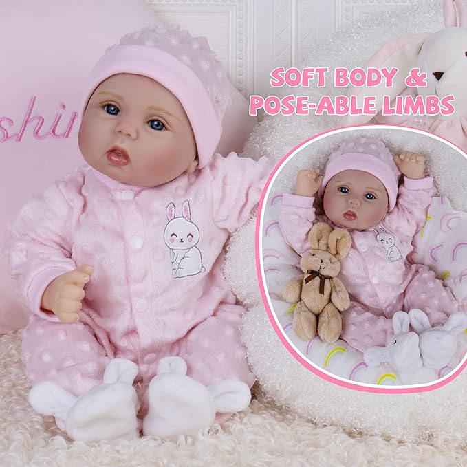 Milidool Reborn Baby Dolls Lifelike Girl Doll 18 inch Realistic Newborn Baby Doll Real Looking Silicone Baby Dolls Girl with Feeding Complete Accessories for 3+ Years Old Gifts