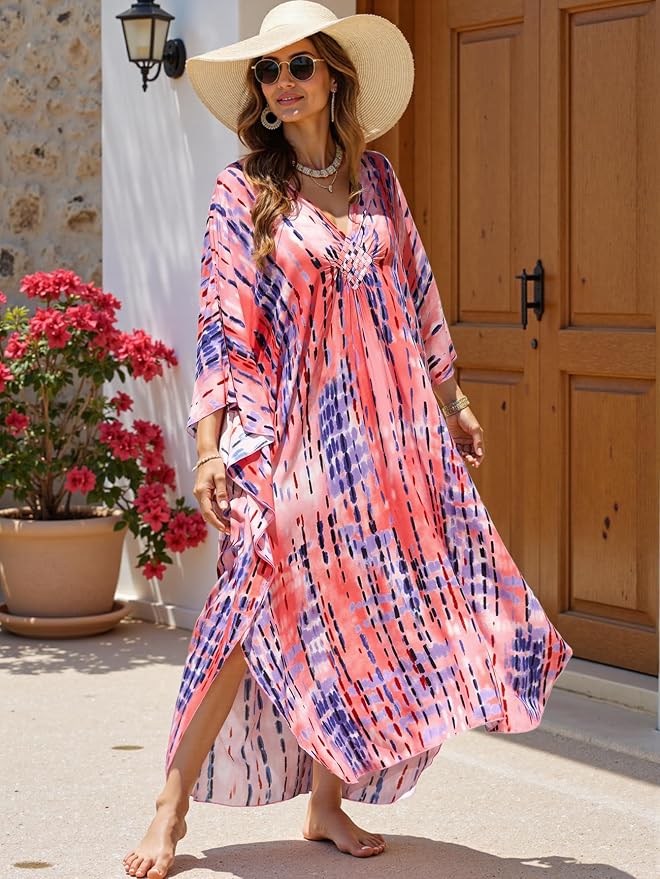 Mumu Dresses for Women Plus Size, Bohemian Kaftan Beach Cover Up Long Maxi Nightgown Soft Loungewear