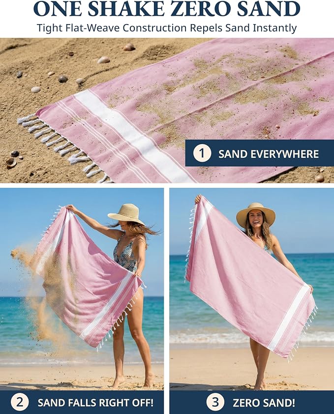 LANE LINEN Beach Towel 2 Pack - Beach Towels Oversized, Pre-Washed Large Beach Towels, Sandless Beach Towel, Quick Dry Travel Towel, Large Pool Towels, 39"x71" - Cashmere Rose