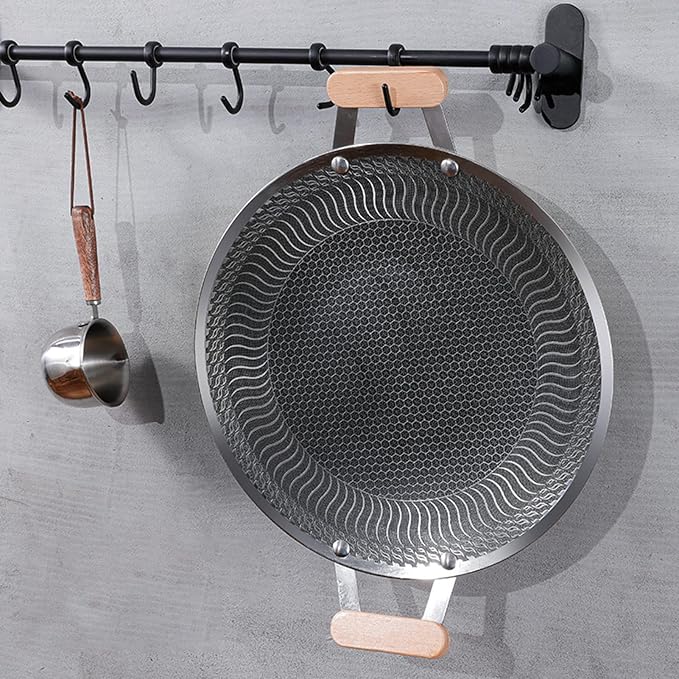 Korean BBQ Grill Pan Nonstick Round Griddle Pan Portable Stainless Steel Skillet Pan with Handle Dinner Server Pan,13.4inch