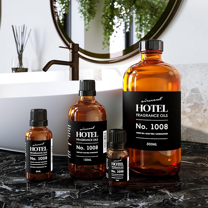 AirScent Hotel Diffuser Oil No. 1008 - White Tea, Aloe Sandalwood - 30 mL | Hotel Scent Dupe - Premium Fragrance Oil for Ultrasonic and Waterless Diffusers and Crafting - 1 fl oz Dropper Bottle