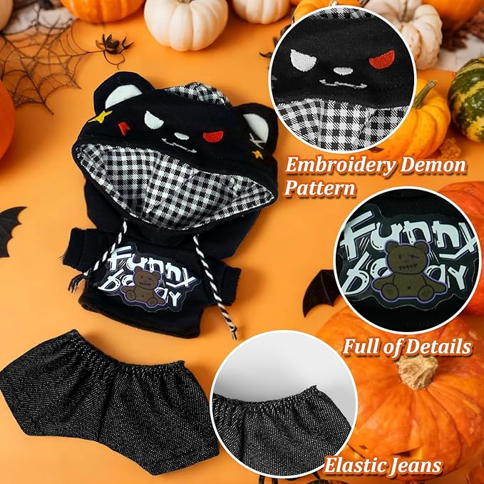 17cm Halloween Doll Clothes Outfits-Set,Cool Casual Style Desinger Doll Clothing Accessories for 17cm Boy Dolls-Black Hoodies with Scary Hat+Jeans (No Doll)