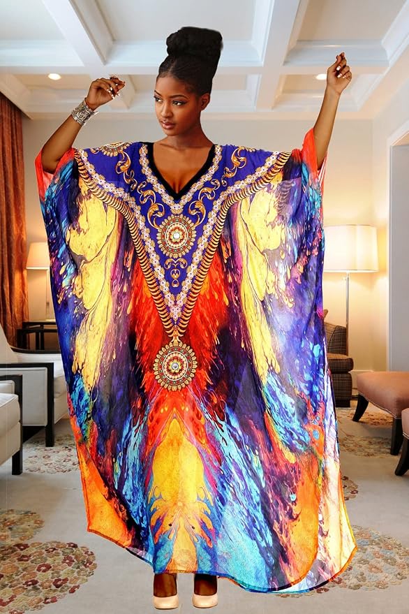 Venasha Womens Caftan Floral Print Kaftan Dress Short Sleeve Swimsuit Cover up Loungewear for Summer