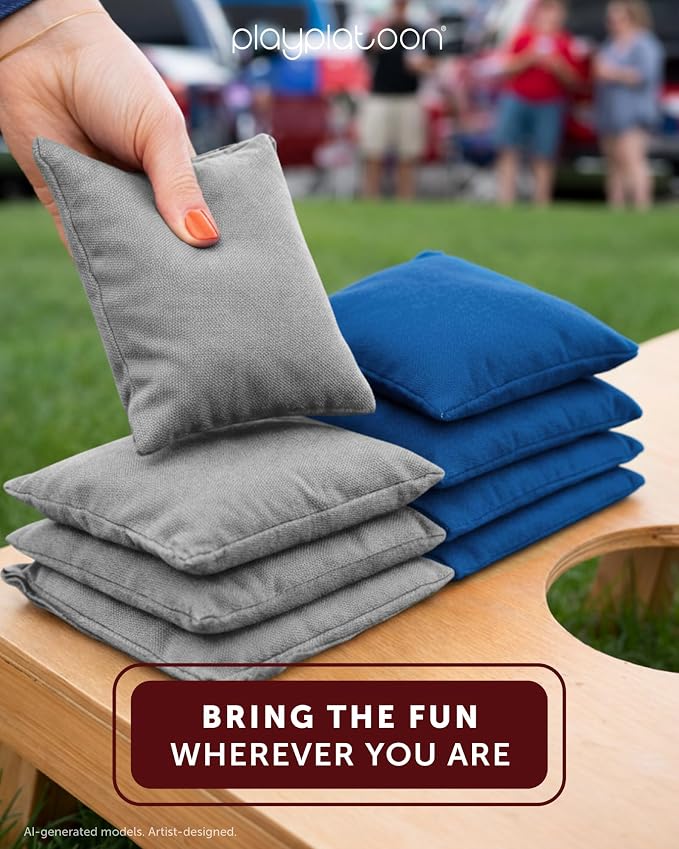 Play Platoon Cornhole Bags Weather Resistant- Set of 8 Regulation Bean Bags for Tossing- Official Professional Size & Weight Corn Hole Bags Two Color All Weather Cornhole Beans Bag Set with Tote Bag