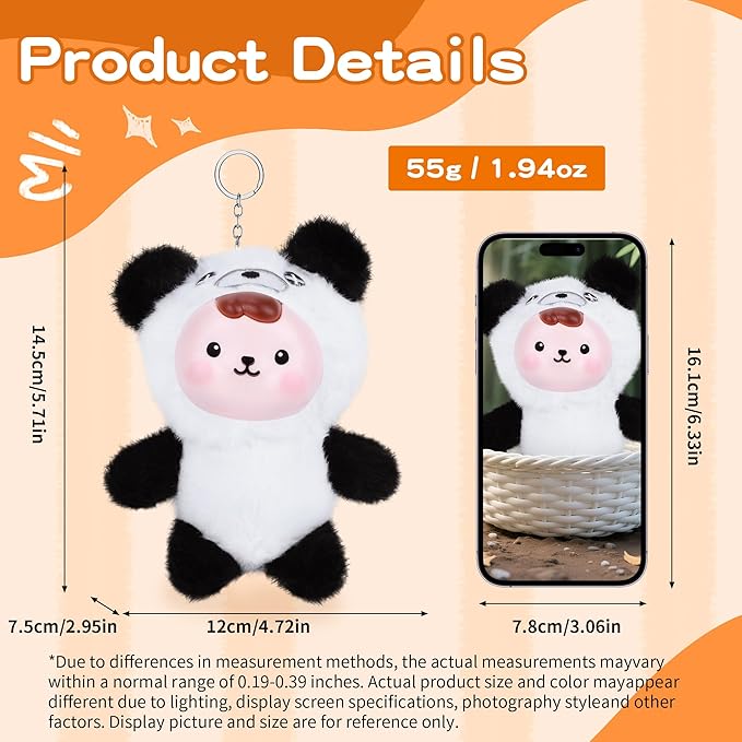 Collectibles Plush Doll, Kawaii Plushies Doll with Vinyl Face Mentl Keyring for Girls Boys, Soft Panda Vinyl Plush Figures Stuffed Animals Gift for Collectible Bag Charm Home Decor Birthday Keychains