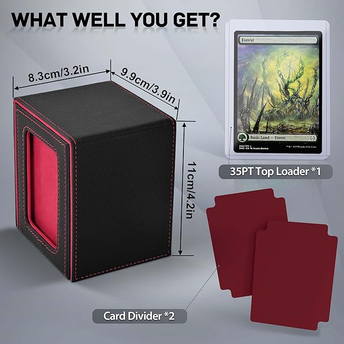 ZLCA MTG Deck Box with Commander Window Display, Trading Card Storage Box Holds 100 Double-Sleeved Cards Suitable for TCG/CCG/PTCG/EDH/Magic/Sport Cards (Black&Red)