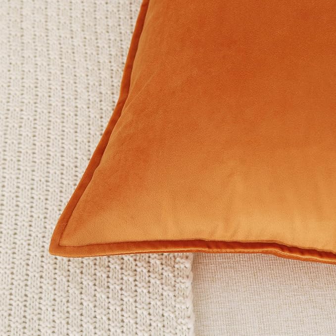 Velvet Orange Throw Pillow Covers 16”x16”Pack of 2 Soft Decorative | Square Cushion Covers for Couch Sofa Bed Livingroom Car Home Decor,40x40Cm