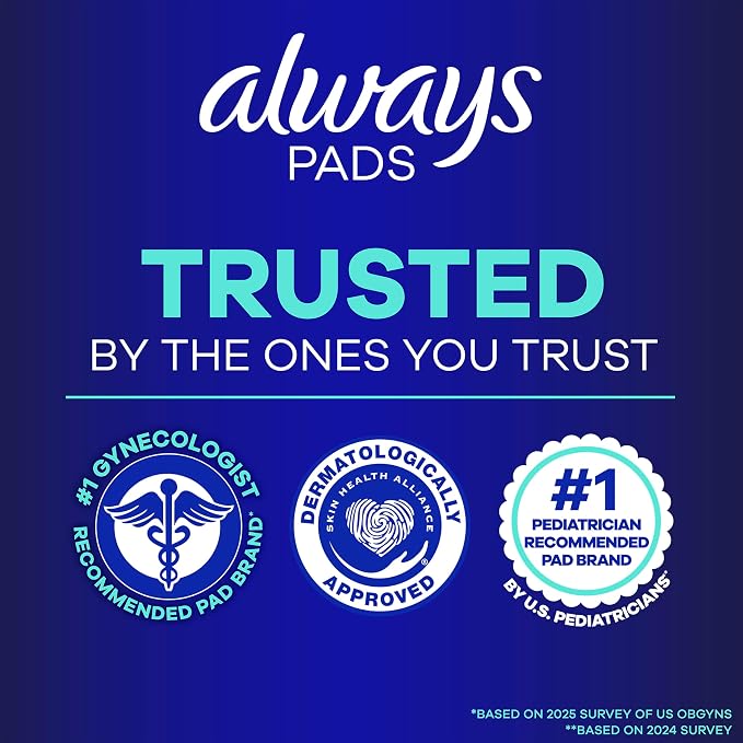 Always Maxi Overnight Pads with Wings for Women, Size 5, Extra Heavy Overnight Absorbency, Unscented, 36 Count