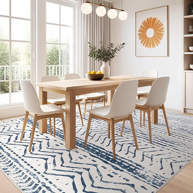 Nakagishi Boho 5x7 Area Rug Living Room Rugs Machine Washable Navy Blue | Soft, Pet & Kid Friendly, Carpet for Living Room/Bedroom/Office/Kitchen/Nursery, Daily Home Decor Stain Resistant Moroccan