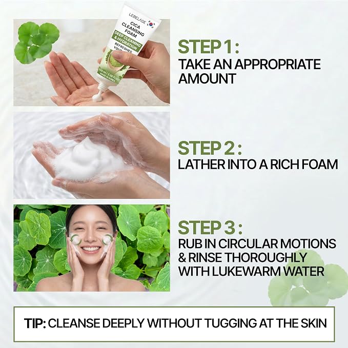 LEBELAGE Korean Cica Facial Cleanser 3.38 oz | Cleansing Foam Face Wash | Low pH Gentle Hydrating Daily Facial Cleanser Sensitive Skin | Deep Cleansing Foaming Cleanser, Pore Care-All Skin Types
