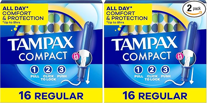 Tampax Pocket Pearl Tampons Regular Absorbency with LeakGuard Braid, Unscented, 16 Count (Pack of 2)
