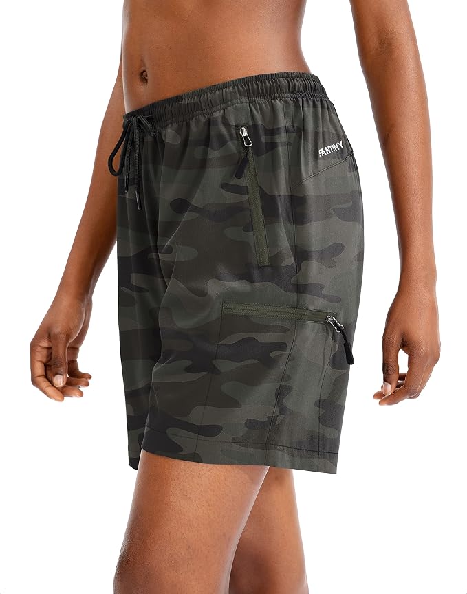 SANTINY Women's 5''/ 7''/9'' Hiking Cargo Shorts Quick Dry Lightweight Summer Shorts for Women Athletic Golf Zipper Pockets