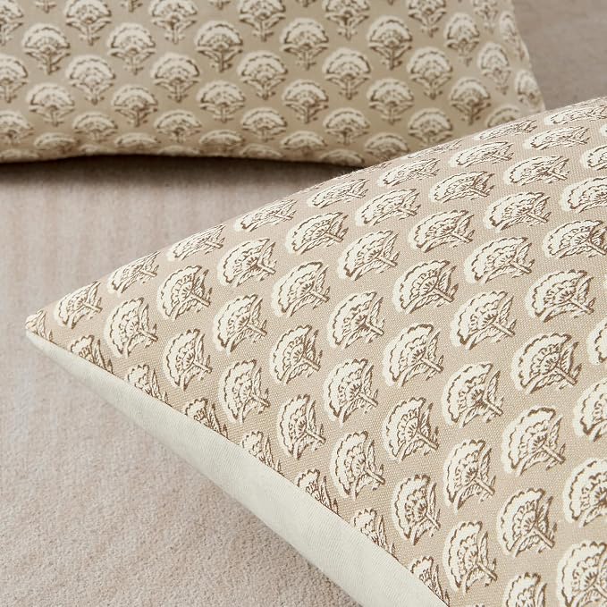 MIULEE Floral Print Decorative Pillow Covers 18x18, Cream Oatmea | Vintage Boho Farmhouse Modern Home Decor, Set of 2, Block Print Cushion Covers for Couch Sofa Bed Living Room